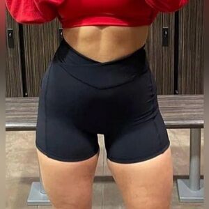 Amazon Black Crossover Biker Shorts Ribbed